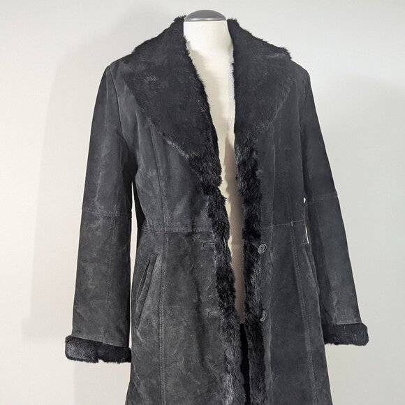 Utex  Black Suede Winter Coat with Rabbit Fur  Medium - Picture 3 of 7